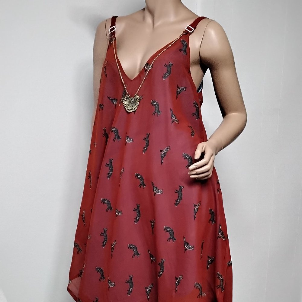 Royal Paisley Red Women Sundress One Size fits All Flowy Loose Oversized OS 008